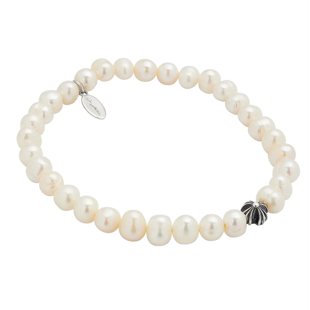 Freshwater Pearl Stretch Bracelet with Sterling Silver Fluted Star