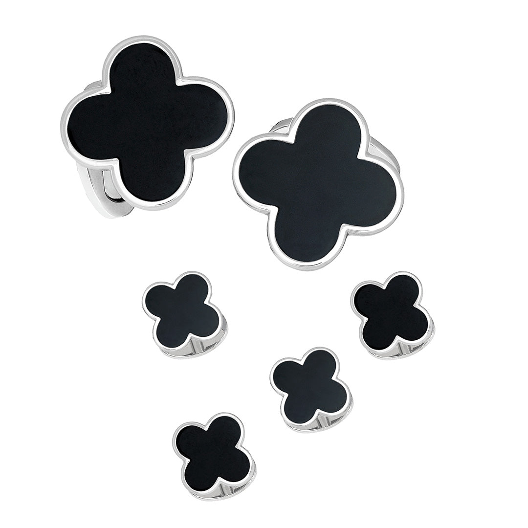  Onyx Four Leaf Clover S925 Silver Stud Earrings