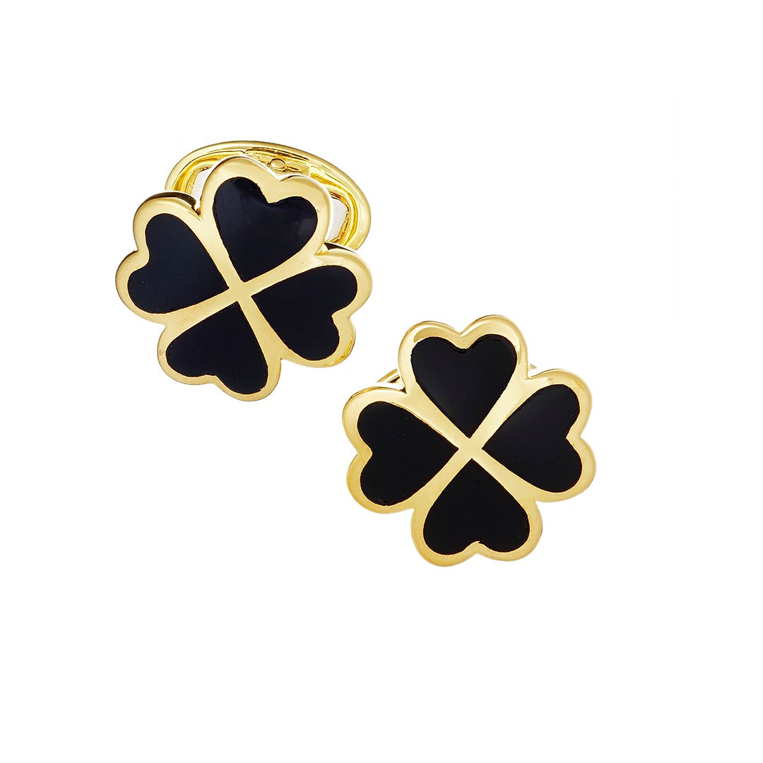  Onyx Four Leaf Clover S925 Silver Stud Earrings