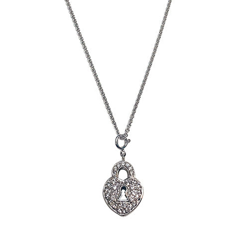 JUMBO HEART LOCK PENDANT NECKLACE SILVER