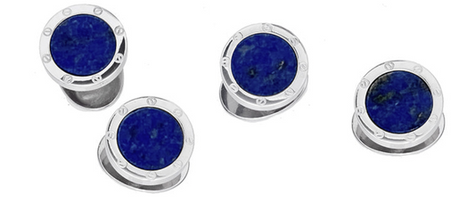 Lapis Gemstone with Rivet Etch Detail Sterling Tuxedo Stud Sets