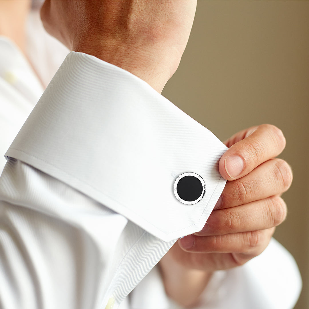 Rivet Etch Black Onyx Sterling Cufflinks