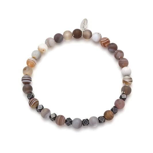 Agate & Burnished Silver Beaded Stretch Bracelet