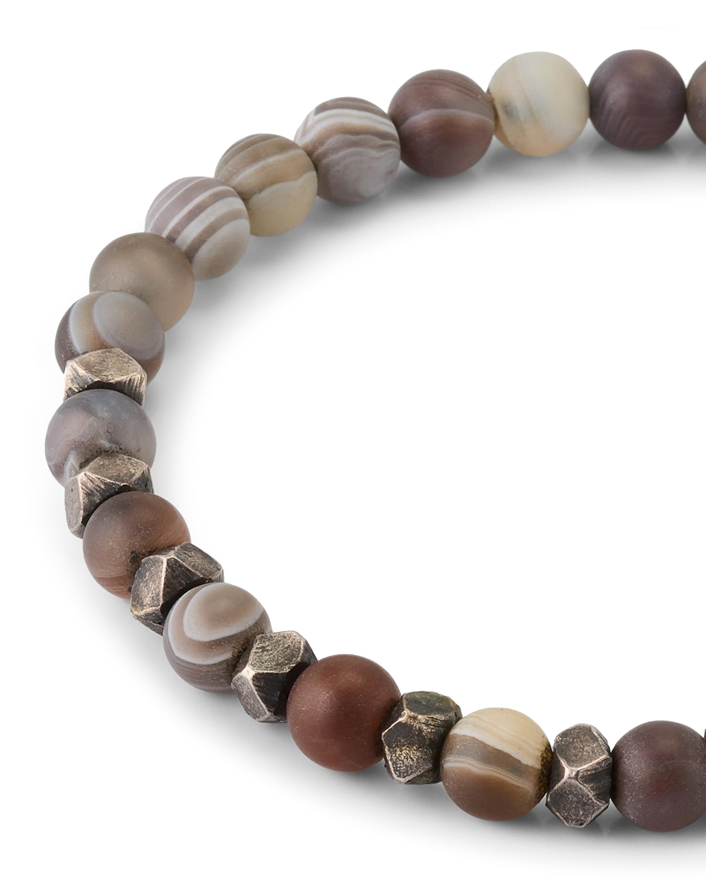 Agate & Burnished Silver Beaded Flex Bracelet