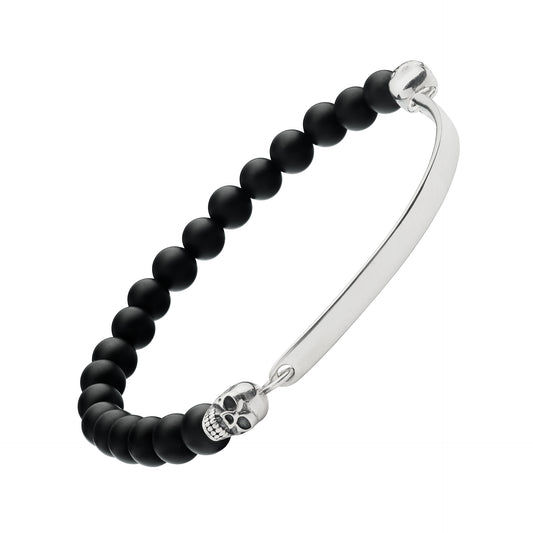 Black Onyx & Sterling Skull Stretch Bracelet