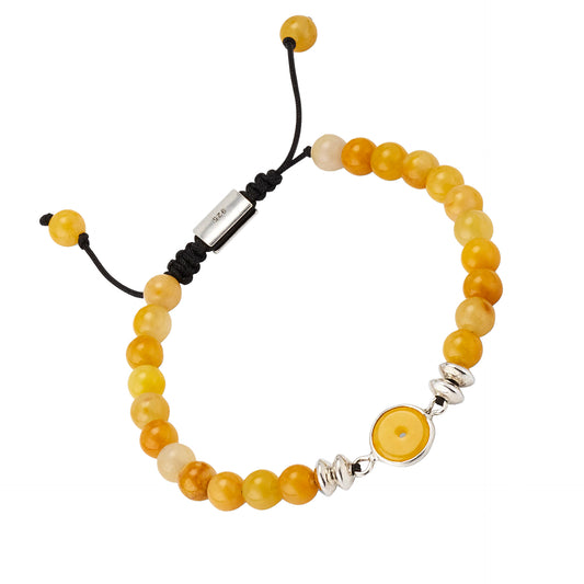 Yellow Jade Sterling Pull Beaded Bracelet