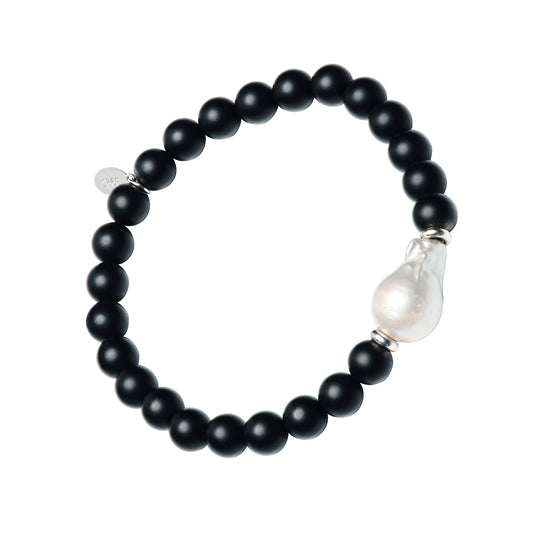 Onyx Freshwater Pearl Beaded Stretch Bracelet