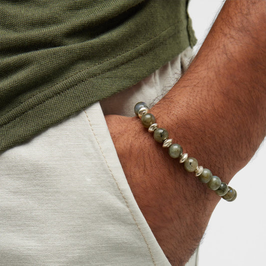 Labradorite & Sterling Elastic Beads  Bracelet