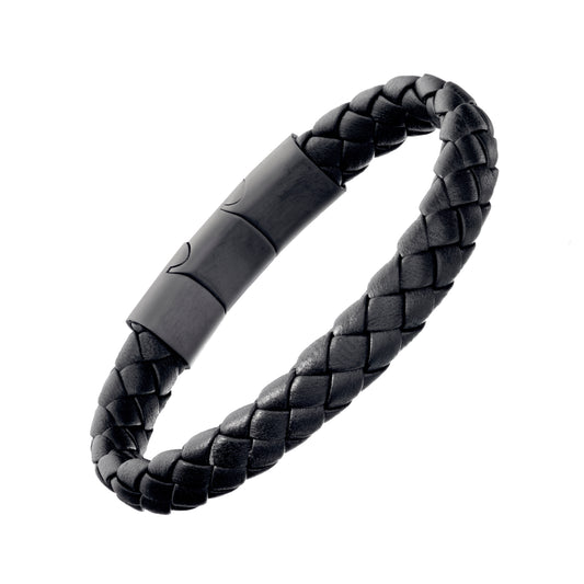 Braided Girth Leather Bracelet Steel