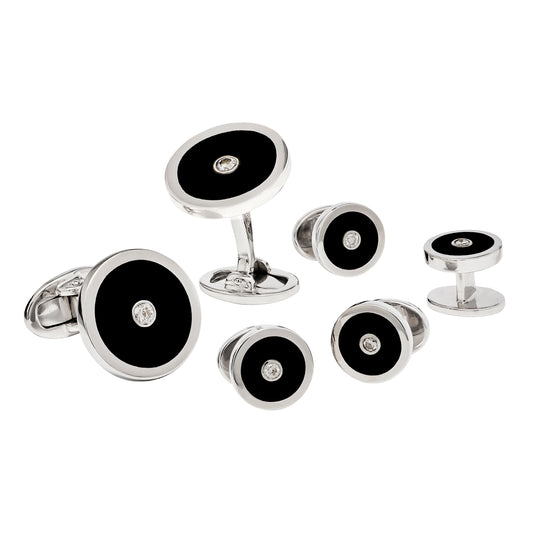 Diamond Center Round Onyx Sterling Formal Set