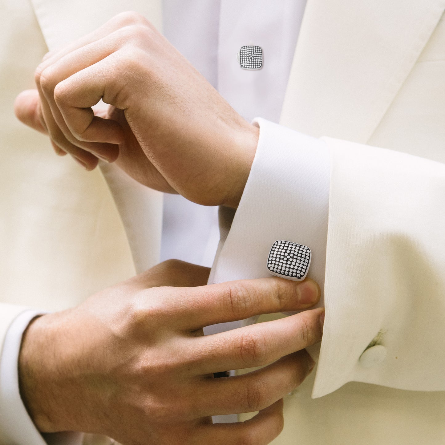 Dotted Square Sterling Cufflinks and Tuxedo Studs