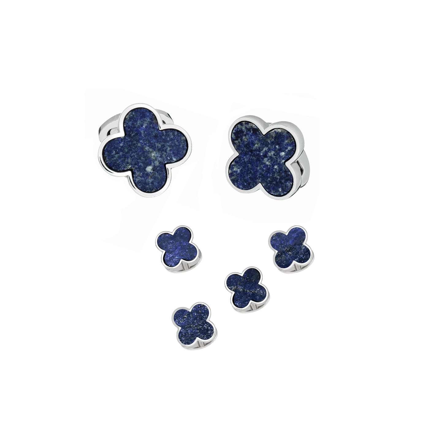 Four Leaf Clover White Sterling Cufflinks & Studs