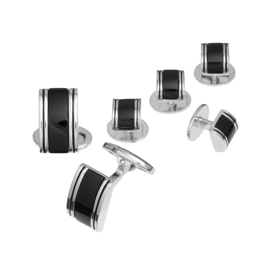 Curved Rectangle Sterling Cufflinks & Studs