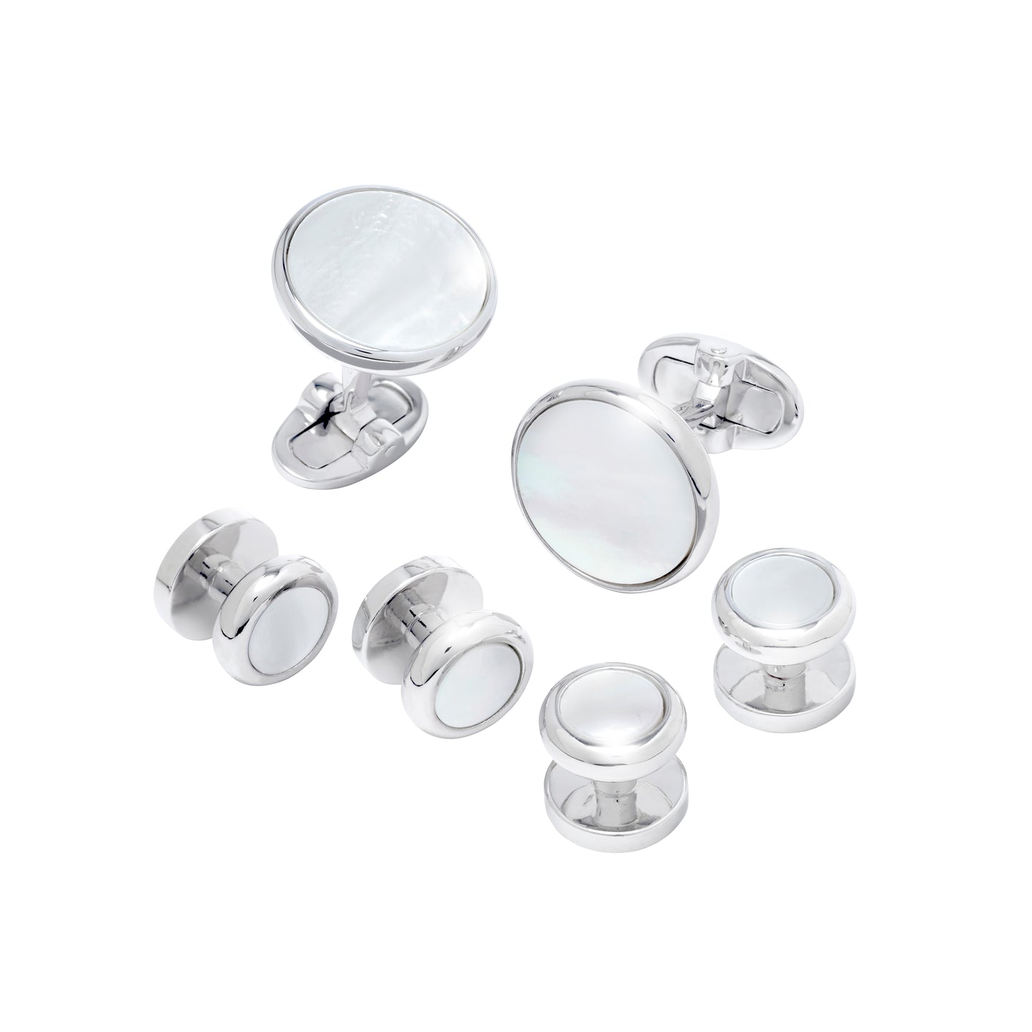 Gemstone Inlay Round Sterling Cufflink & Tuxedo Stud Set