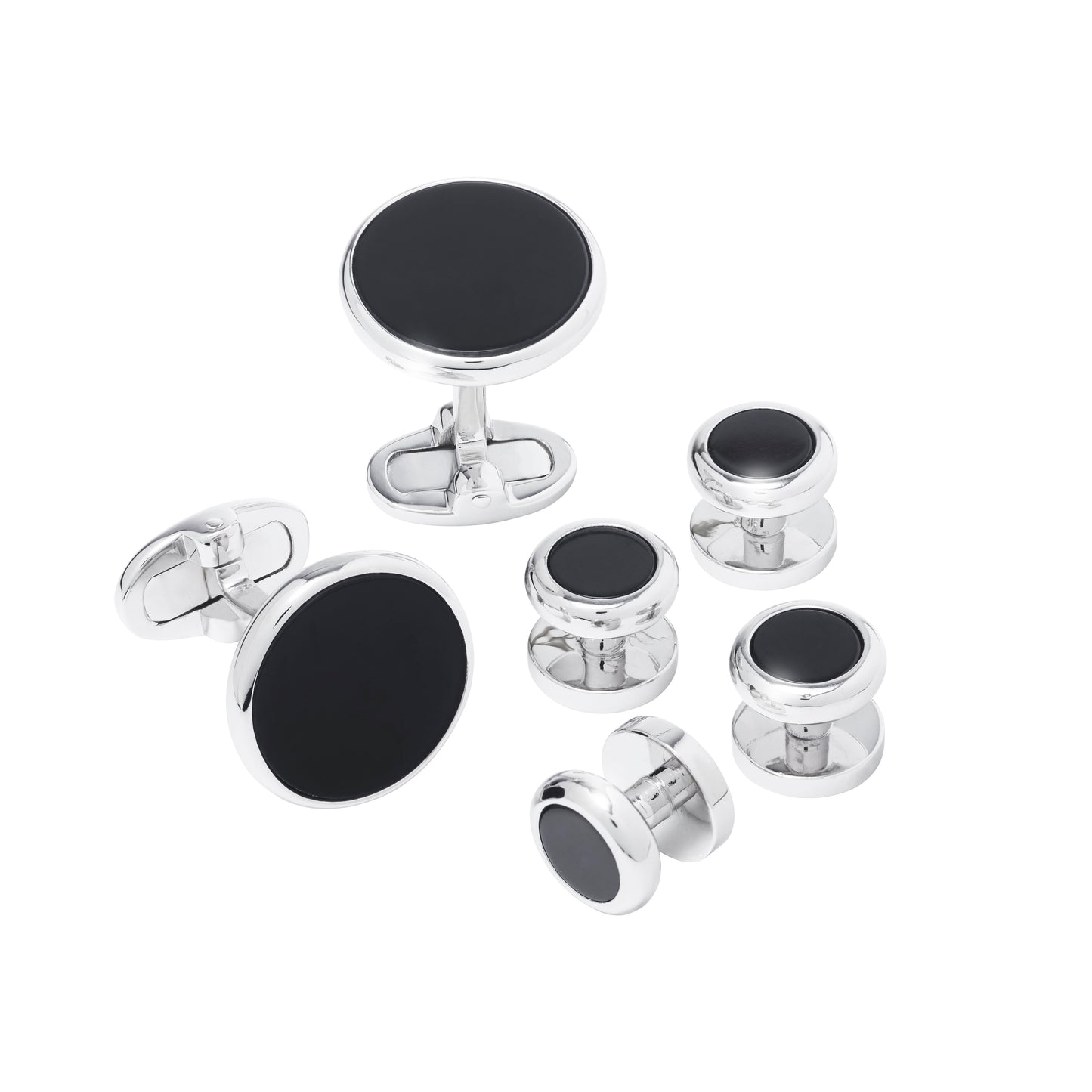 Gemstone Inlay Round Sterling Cufflink & Tuxedo Stud Set