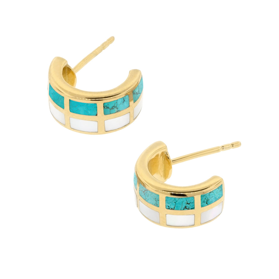 Dash Climber Gemstone 18K Gold Vermeil Sterling Silver Earrings with mother of pearl and turquoise inlay I Jan Leslie Cufflinks and Accessories.