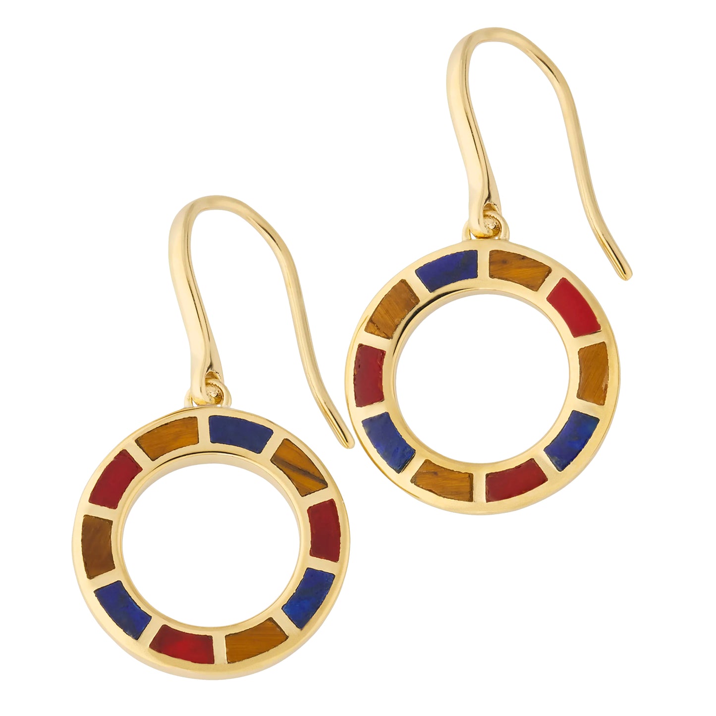 Dash Circle Multicolor Gemstone Gold Vermeil Sterling Drop Earrings