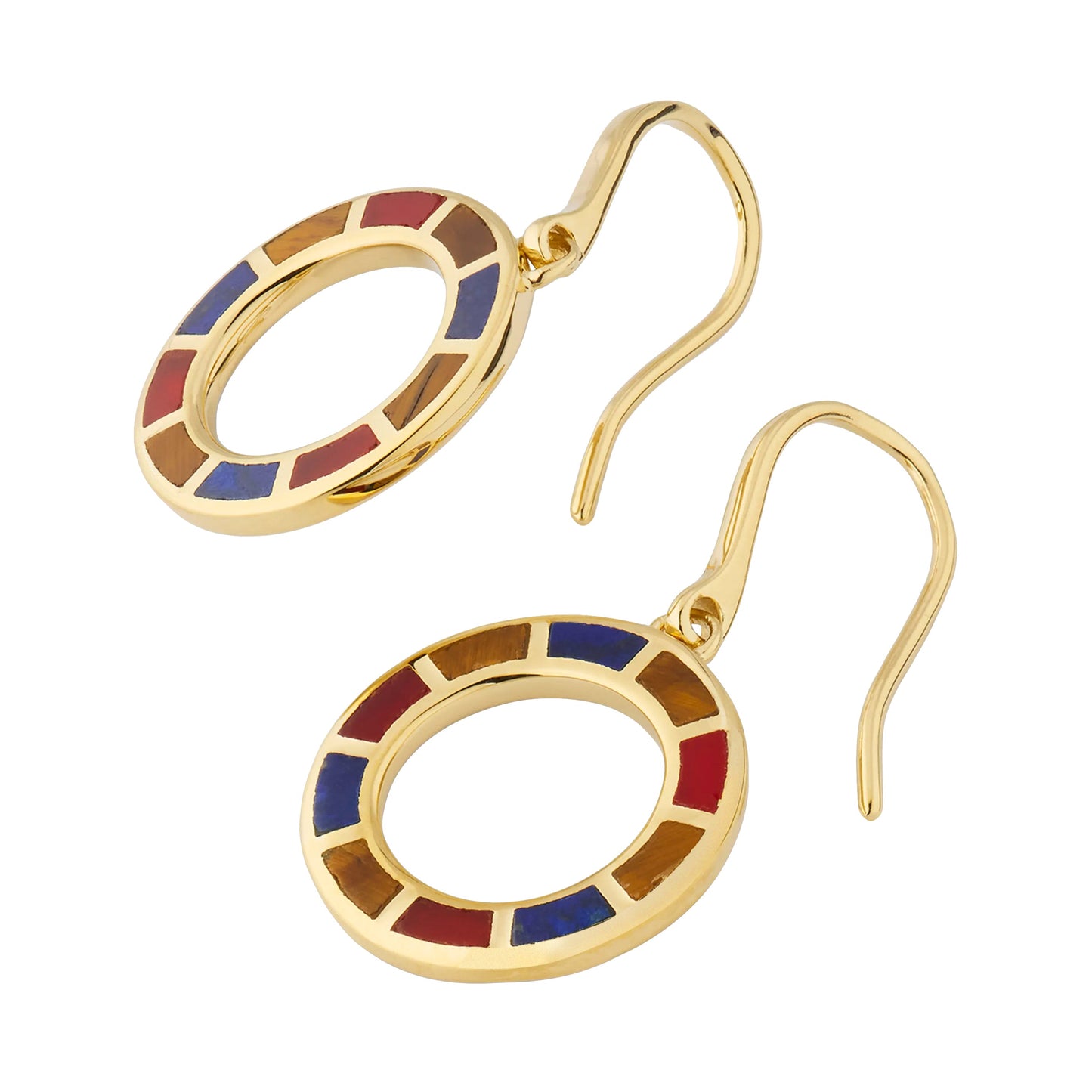 Dash Circle Multicolor Gemstone Gold Vermeil Sterling Drop Earrings