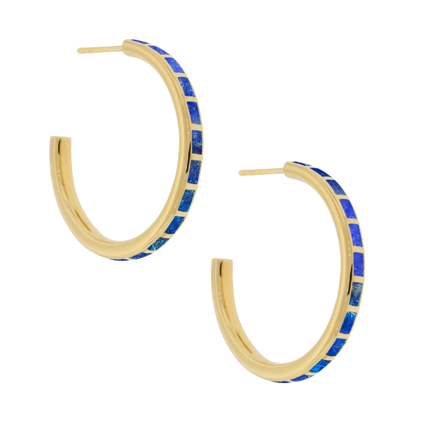 Dash Hoop Gemstone 18K Gold Vermeil Sterling Silver Earrings with lapis inlay I Jan Leslie Cufflinks and Accessories. 