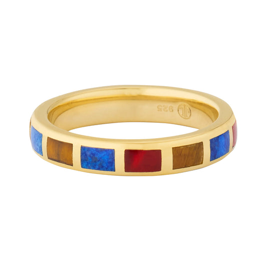 Multicolor Dash Rectangle Multicolor Gemstone 18k Vermeil Stackable Ring