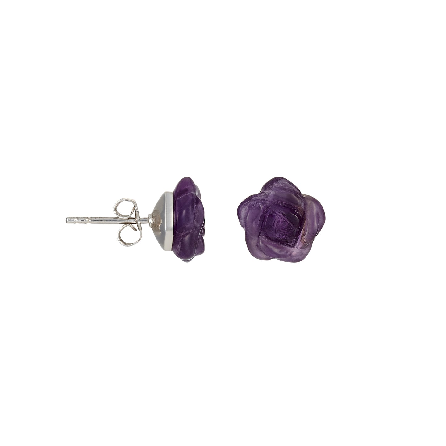 Hand-Carved Gemstone Rose Stud Sterling Earrings