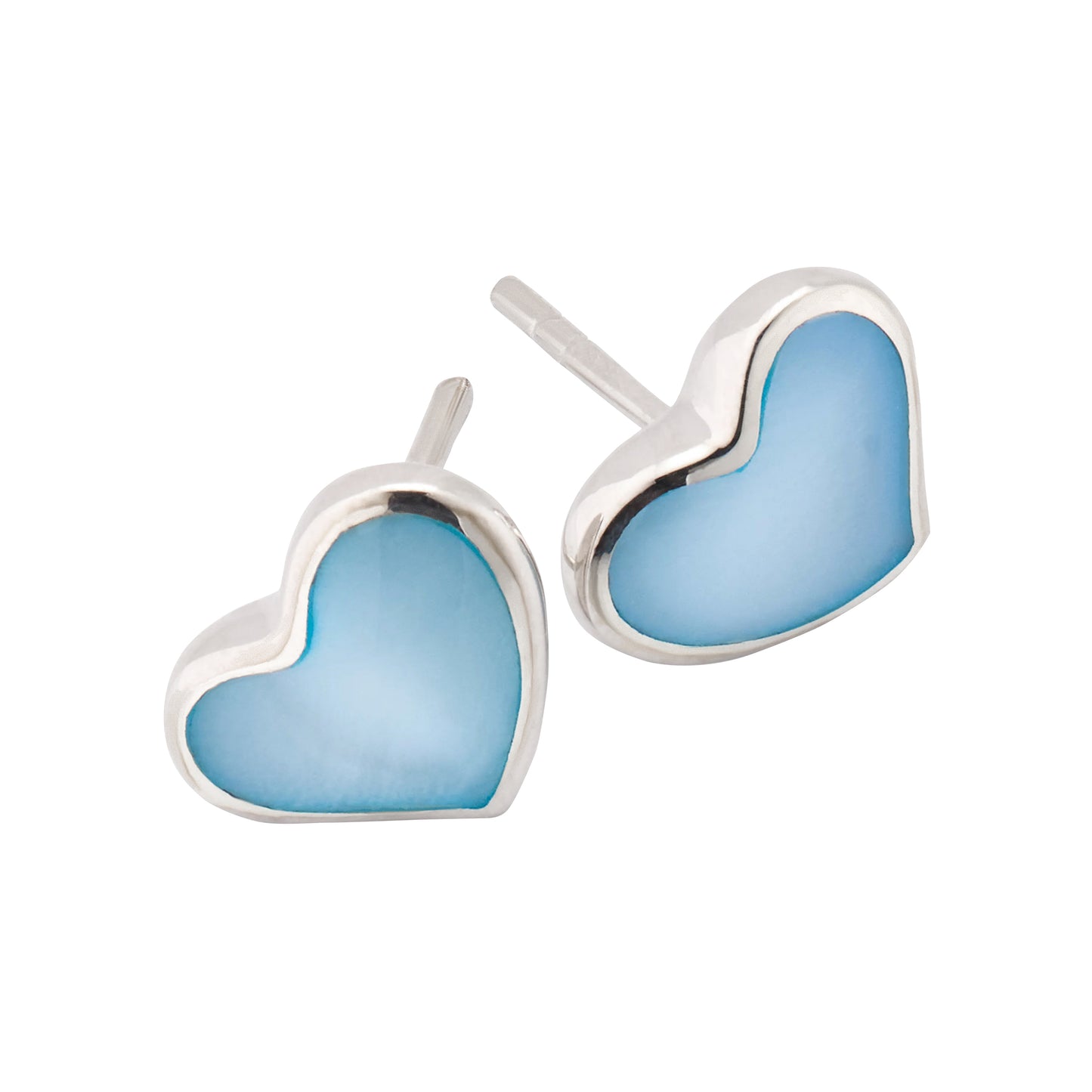 Sterling Silver Gemstone Inlay Heart Stud Earrings