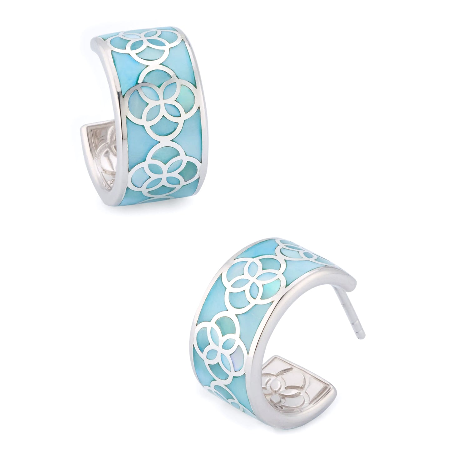 Petal Blue Mother of Pearl Sterling Silver Huggie Earrings