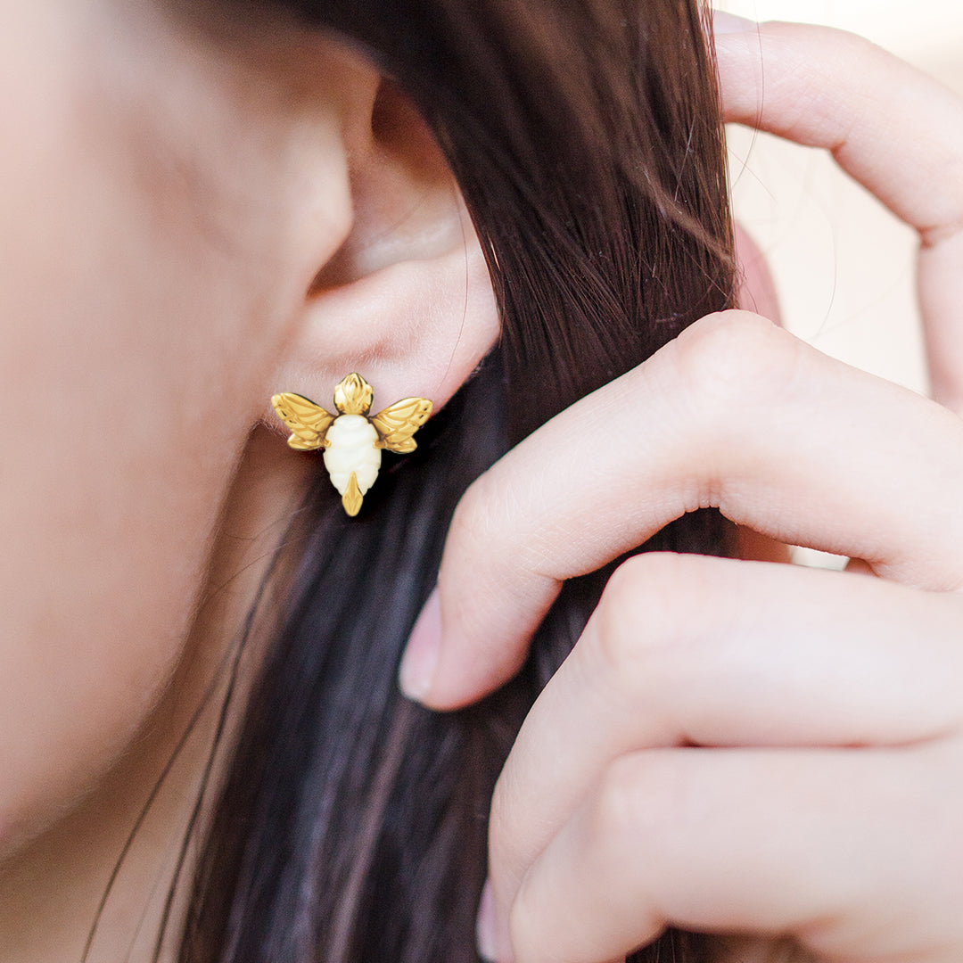 Mother of Pearl and Sterling Silver with 18K Gold Vermeil Bee Stud Earrings I Jan Leslie