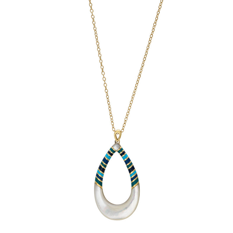 Teardrop Stripe Mother of Pearl set in 18K Gold Vermeil Necklace