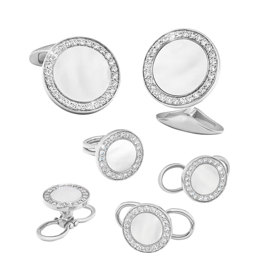 Mother of Pearl & Diamond 18K White Gold Tuxedo Set