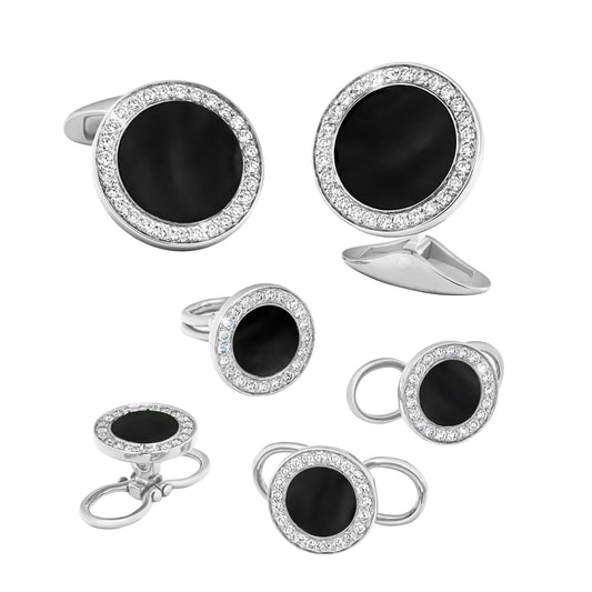 Black Onyx & Diamond 18K White Gold Tuxedo Set