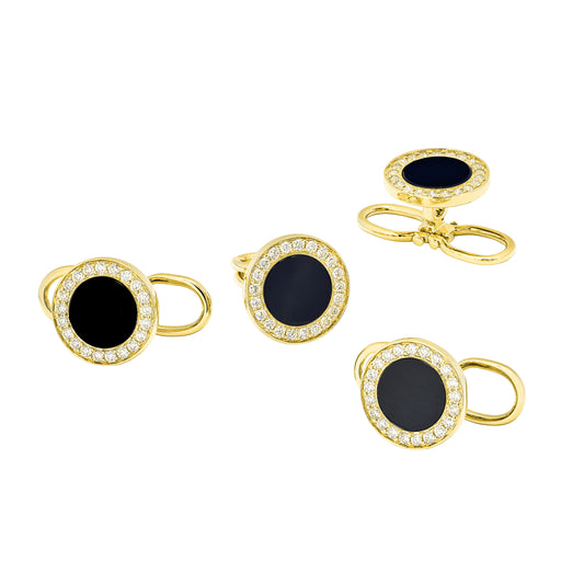 Black Onyx & Diamond 18K Gold Tuxedo Studs