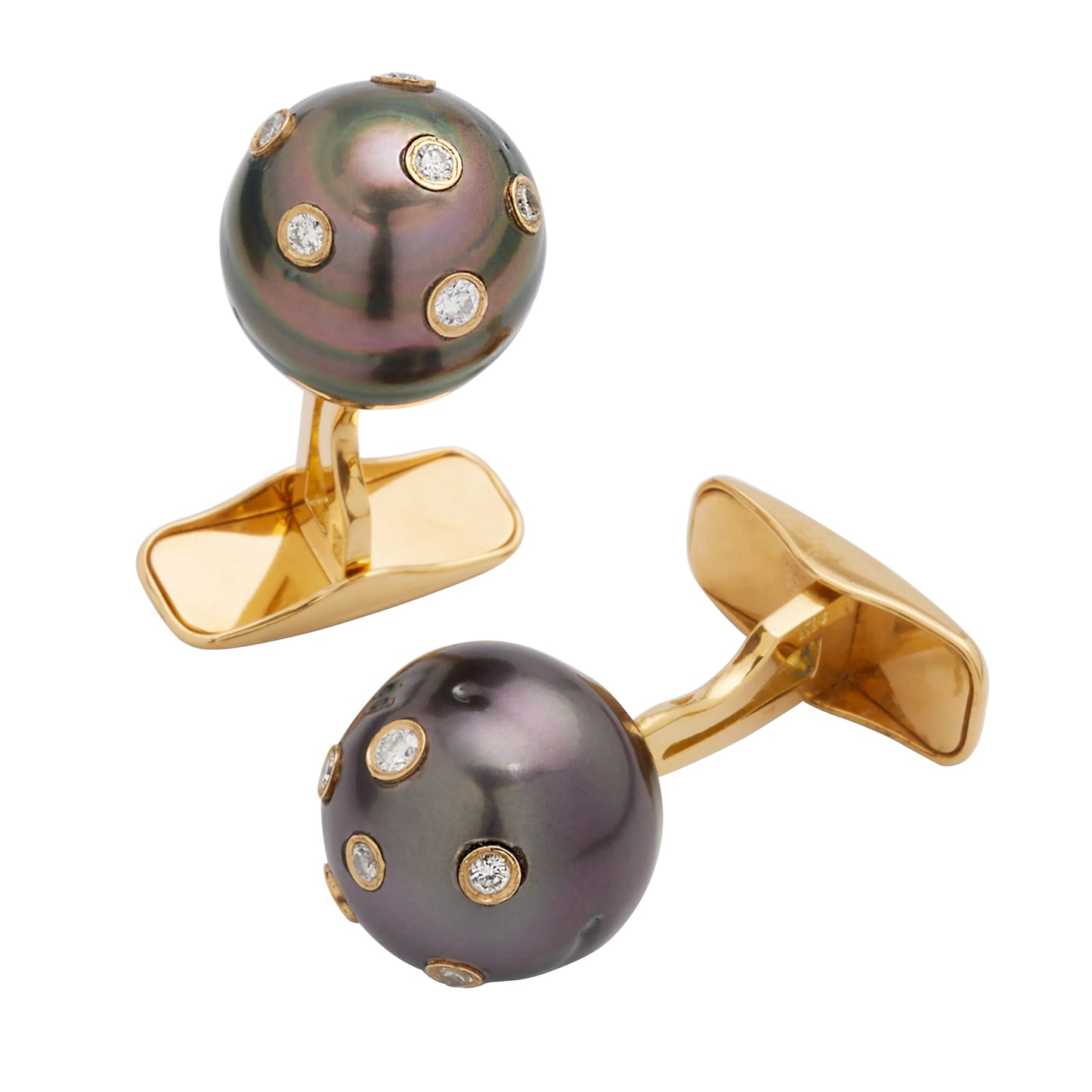 Black Pearls Confetti Diamonds 18Karat Gold Cufflinks