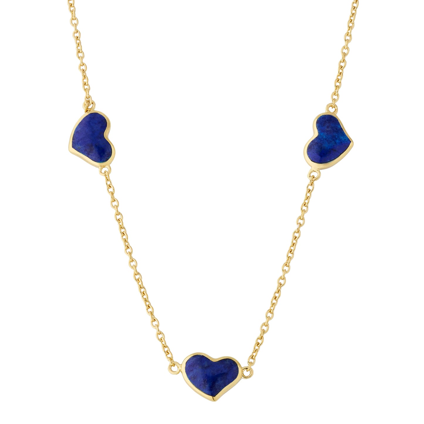 Gemstone 3 Station Heart Necklace in Sterling Silver with 18k Vermeil