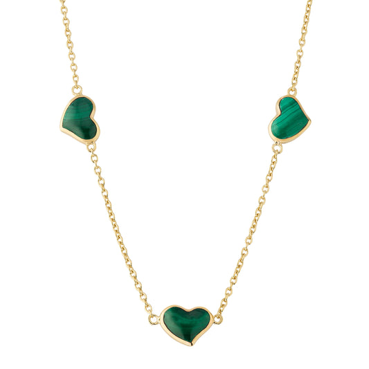 Gemstone 3 Station Heart Necklace in Sterling Silver with 18k Vermeil