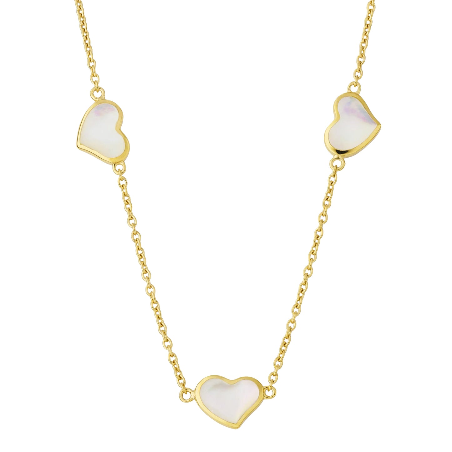 Gemstone 3 Station Heart Necklace in Sterling Silver with 18k Vermeil