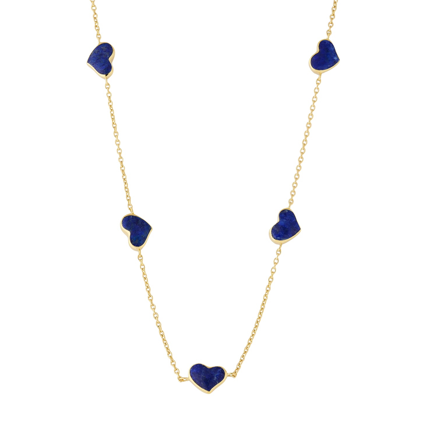 Gemstone 5 Station Heart Necklace in Sterling Silver with 18k Vermeil