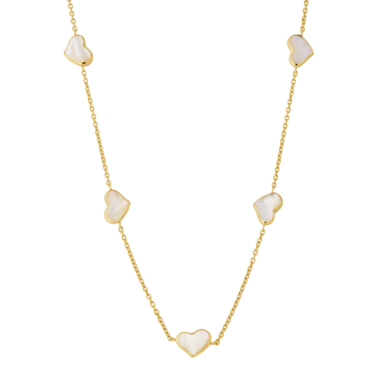 Gemstone 5 Station Heart Necklace in Sterling Silver with 18k Vermeil