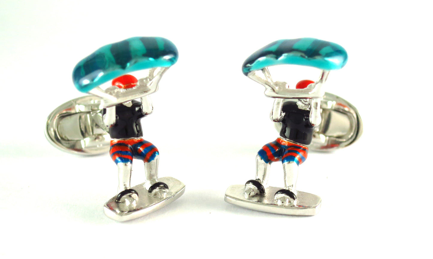 Moving Kite Surfer with Hand-painted Enamel & Sterling Silver Cufflinks I Jan Leslie