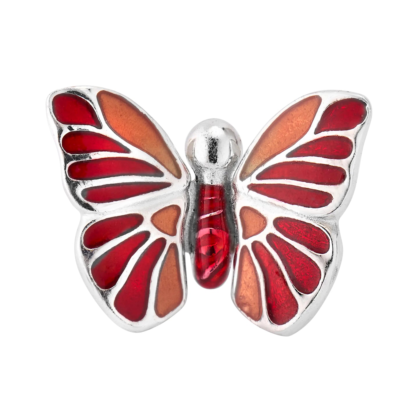 Red Hand Painted Enamel Butterfly Sterling Silver Lapel Pin I Jan Leslie