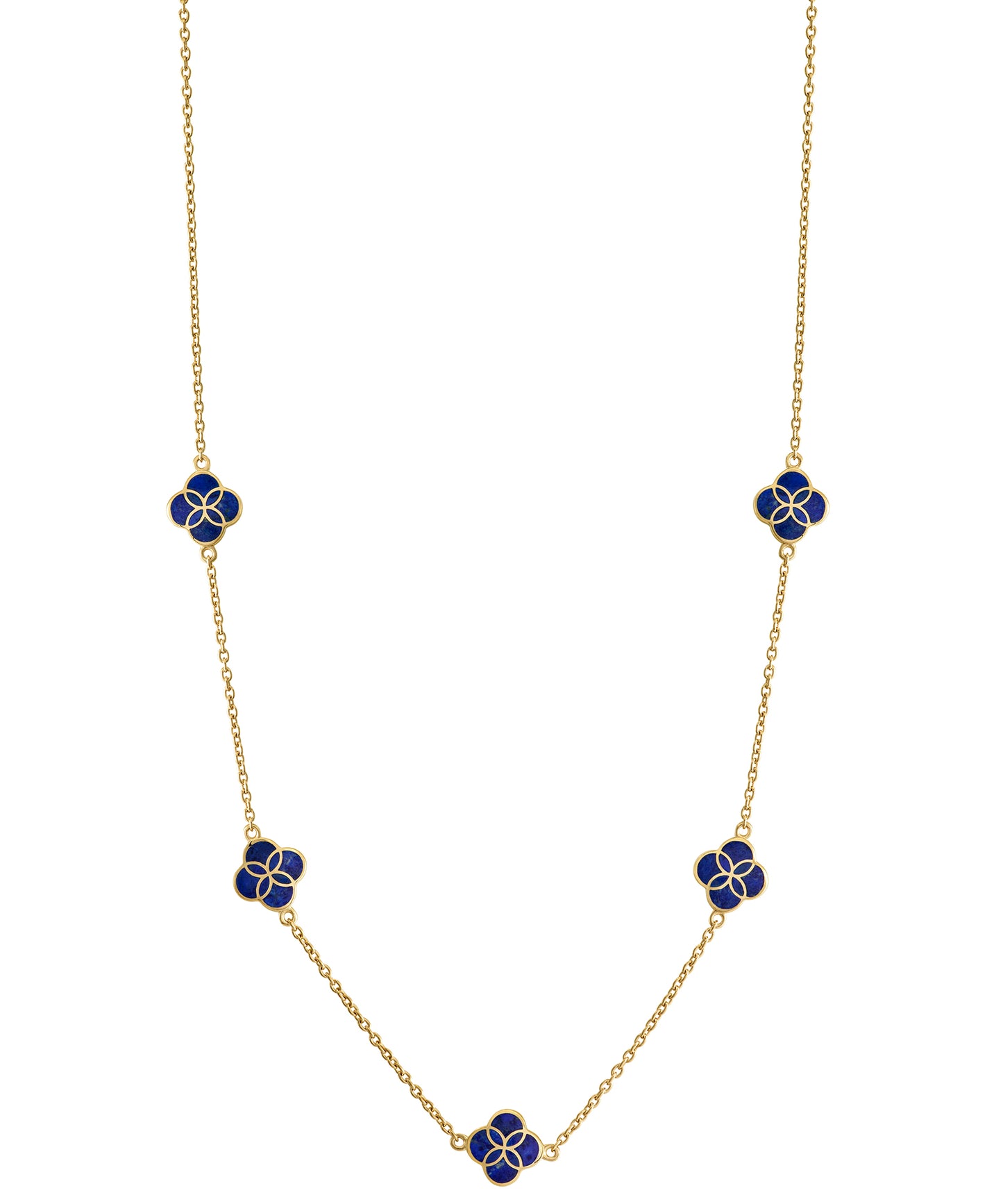 Gemstone Petal 5 Station Necklace in Sterling Silver with 18k Vermeil