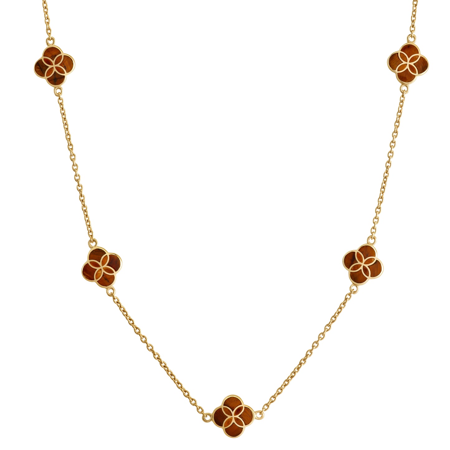 Gemstone Petal 5 Station Necklace in Sterling Silver with 18k Vermeil