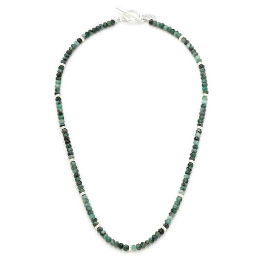 Emerald Beaded Necklace with Sterling Silver Accents and Toggle Closure I Jan Leslie