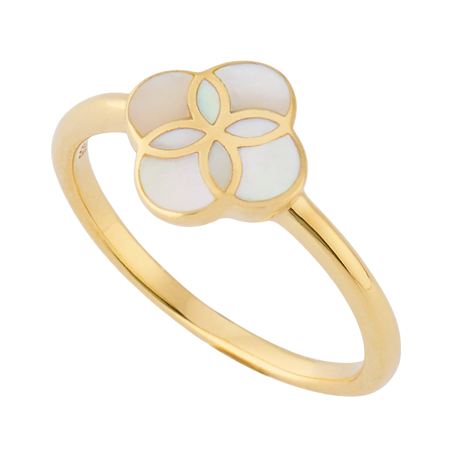 White Mother of Pearl Petal Ring with 18k Vermeil