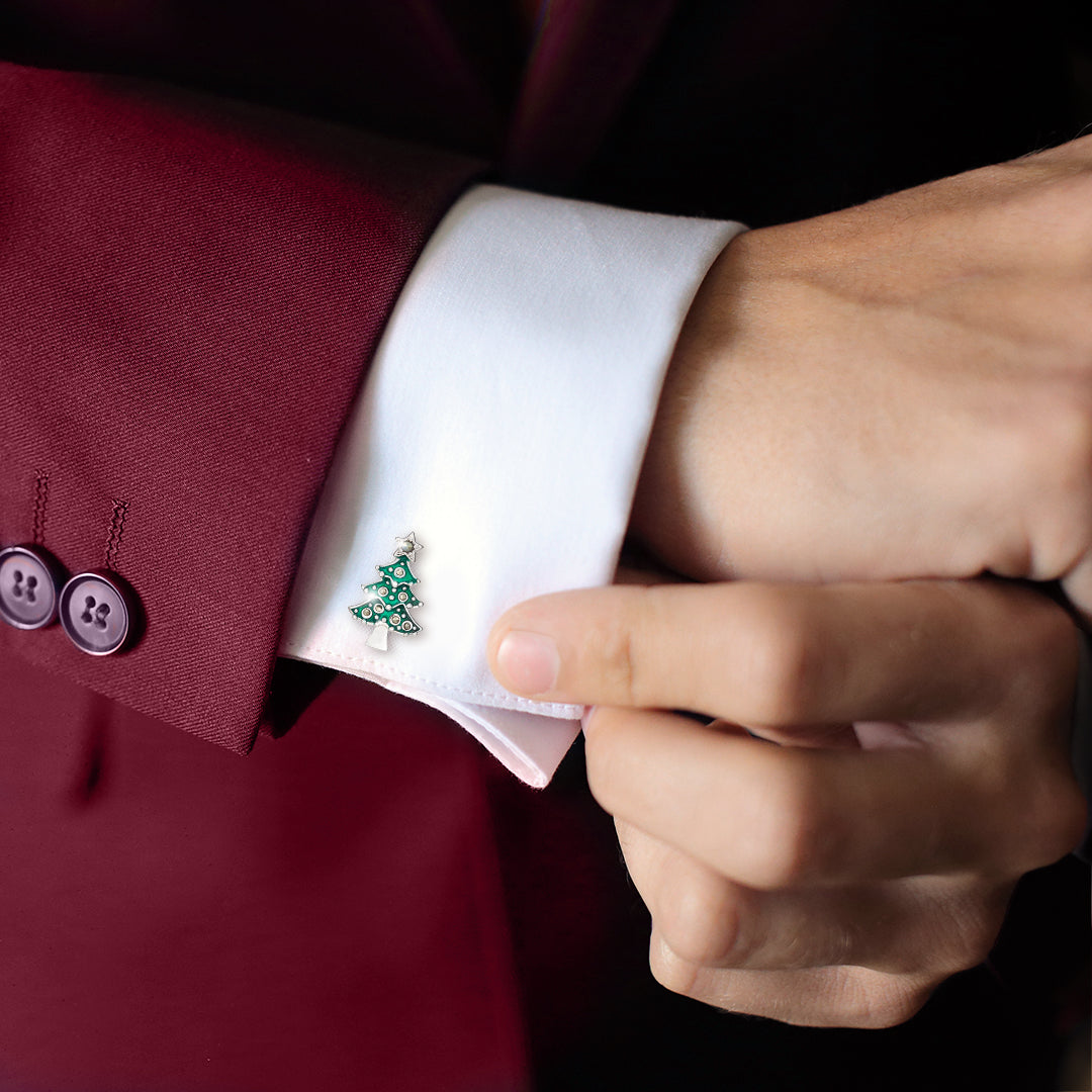 Christmas Tree Marcasite Enamel Sterling Cufflinks