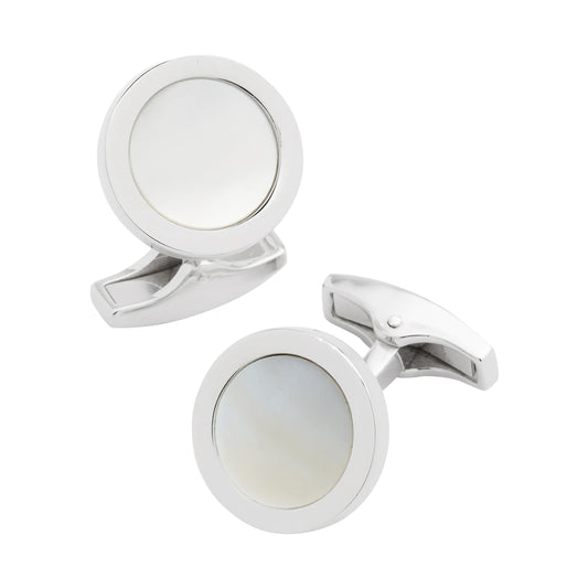 Round Mother of Pearl Inlay Sterling Cufflinks