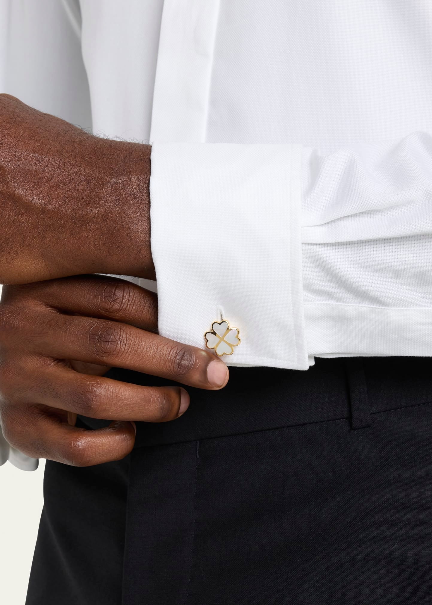 Lucky White Mother of Pearl Four Leaf Clover Gold Vermeil Cufflinks