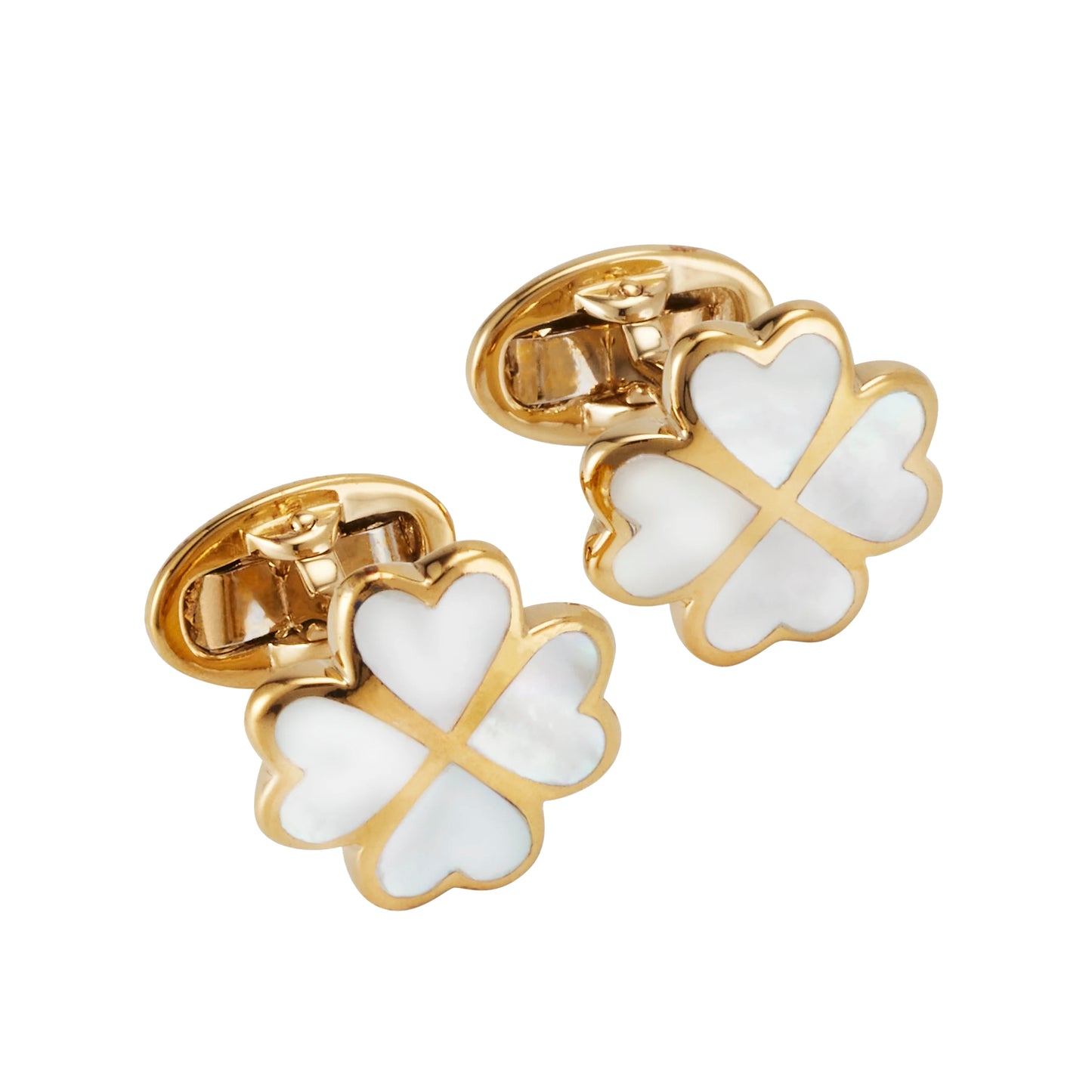 Lucky White Mother of Pearl Four Leaf Clover Gold Vermeil Cufflinks