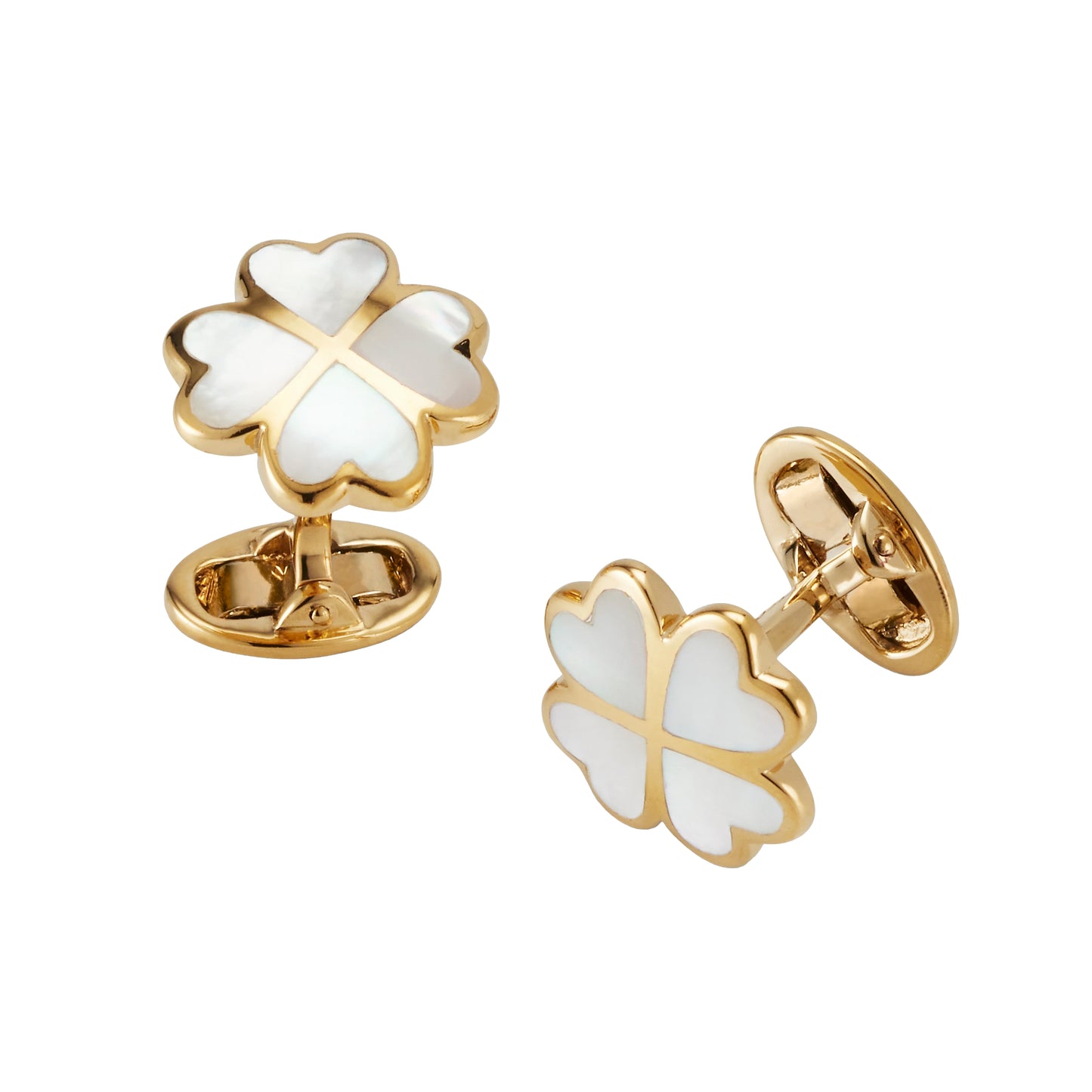 Lucky White Mother of Pearl Four Leaf Clover Gold Vermeil Cufflinks