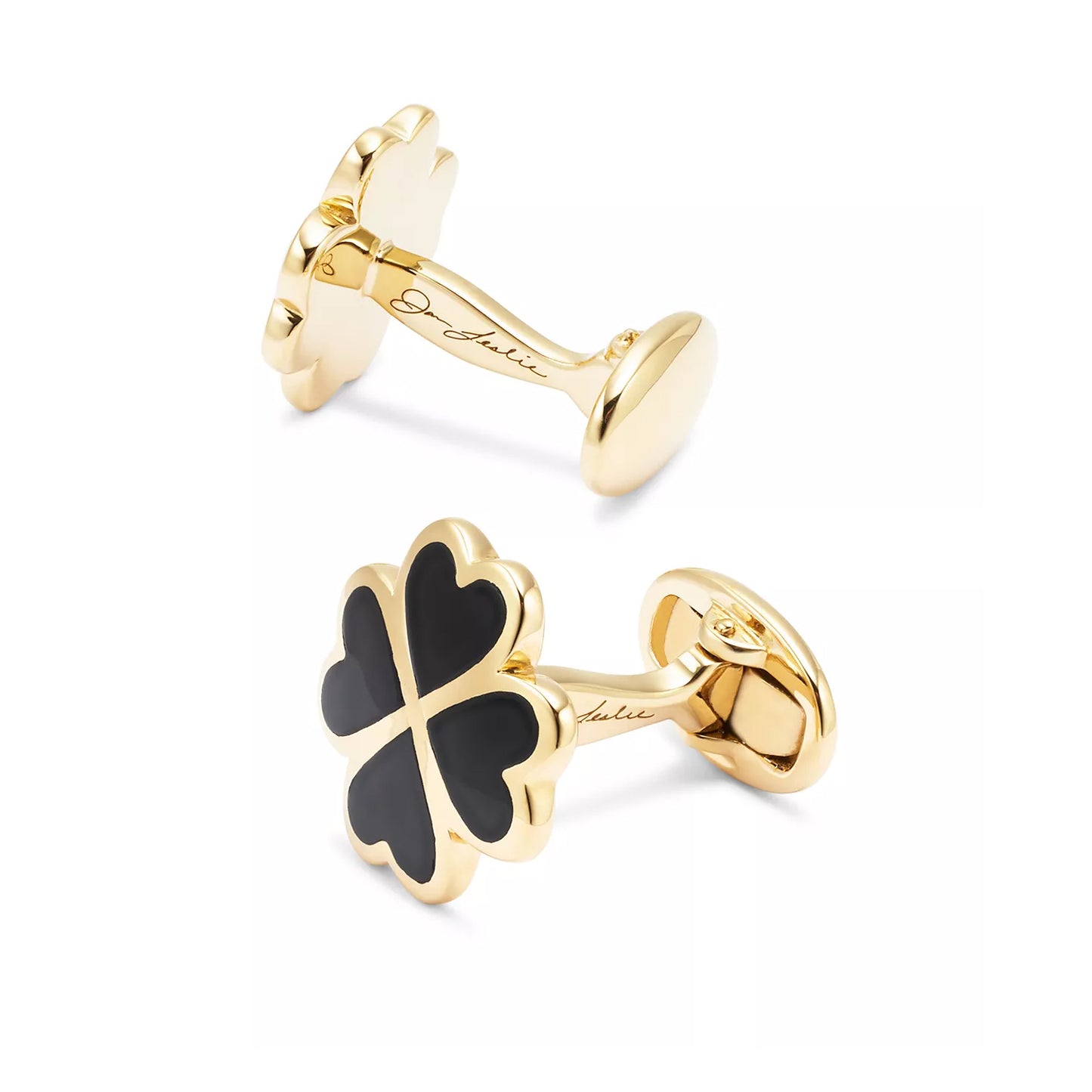 Lucky White Mother of Pearl Four Leaf Clover Gold Vermeil Cufflinks